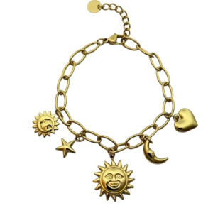 Bracelet love, moon, sun and a star Gold